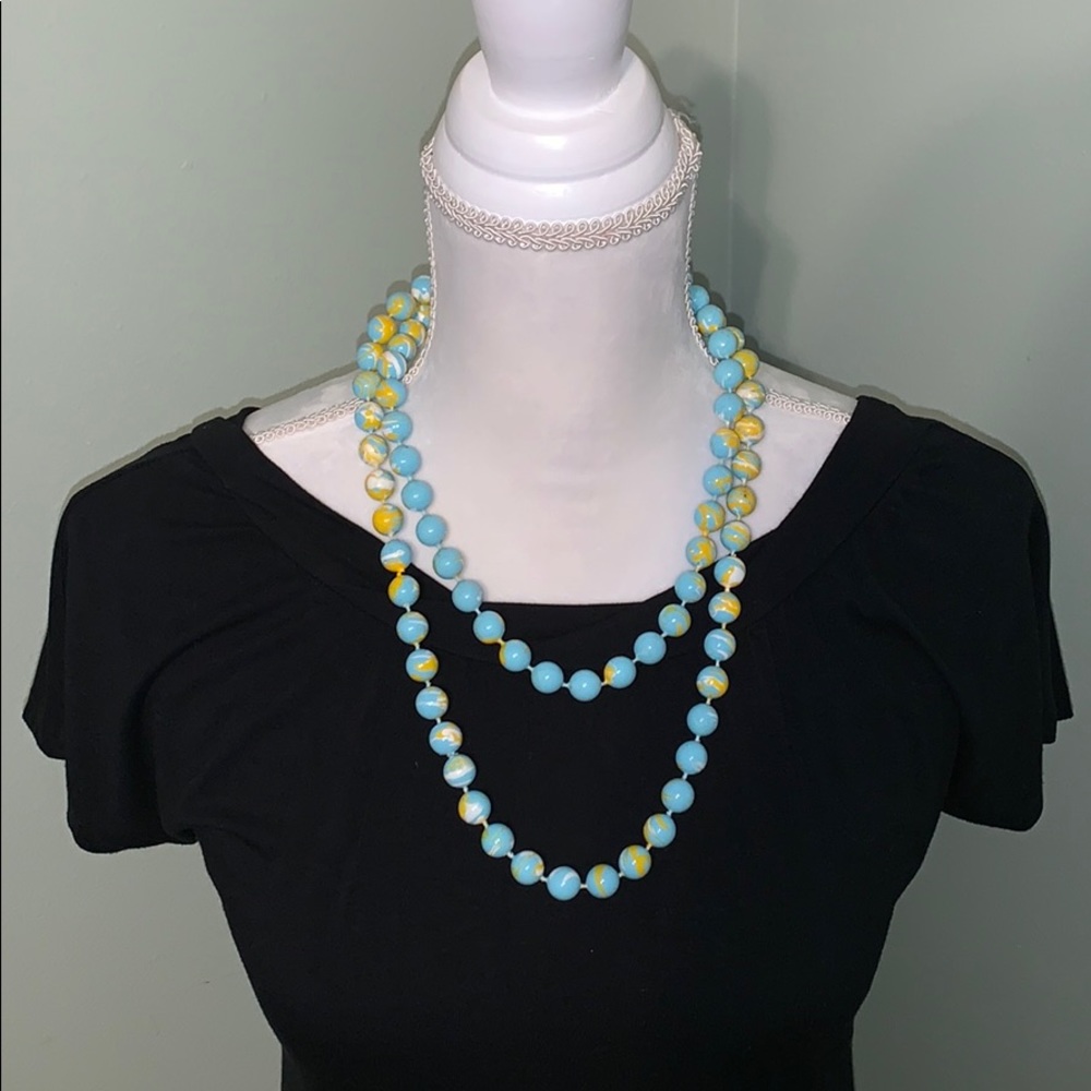 Necklace Blue , yellow and white - Picture 6 of 8